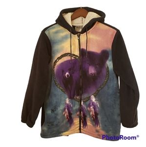 West Coast Women's bears dream catcher blue purple fleece zip up hoodie size S
